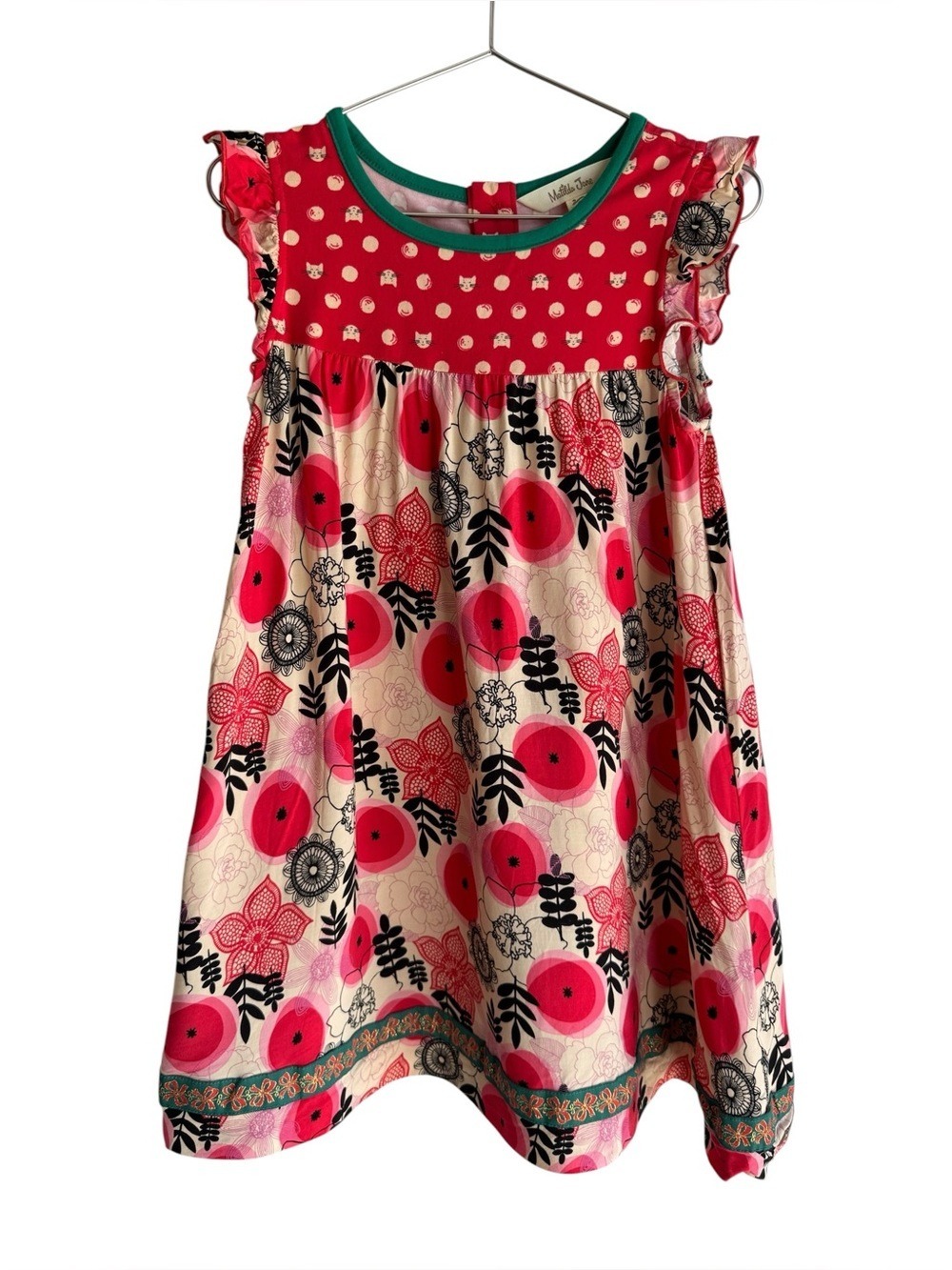 Matilda Jane Girls Dress Sz 6 Red Multicolour Cats Floral Sleeveless Sundress